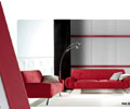 Дизайн интерьера с применением пластика 3D Q-10-40-40 Silver PF met/Silver и кожаного элемента Element, red 